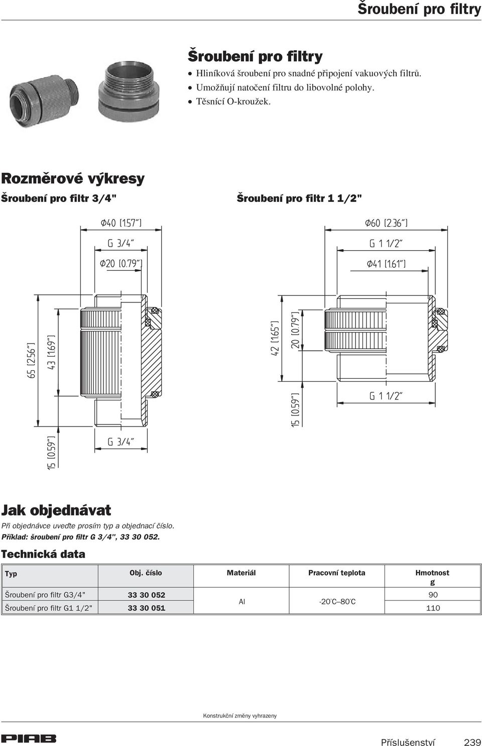 Rozmìrové výkresy Šroubení pro filtr 3/4" Šroubení pro filtr 1 1/2" Jak objednávat Pøi objednávce uveïte prosím typ a objednací