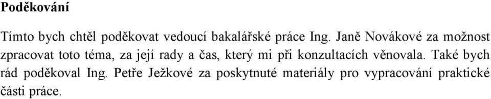 který mi při konzultacích věnovala. Také bych rád poděkoval Ing.