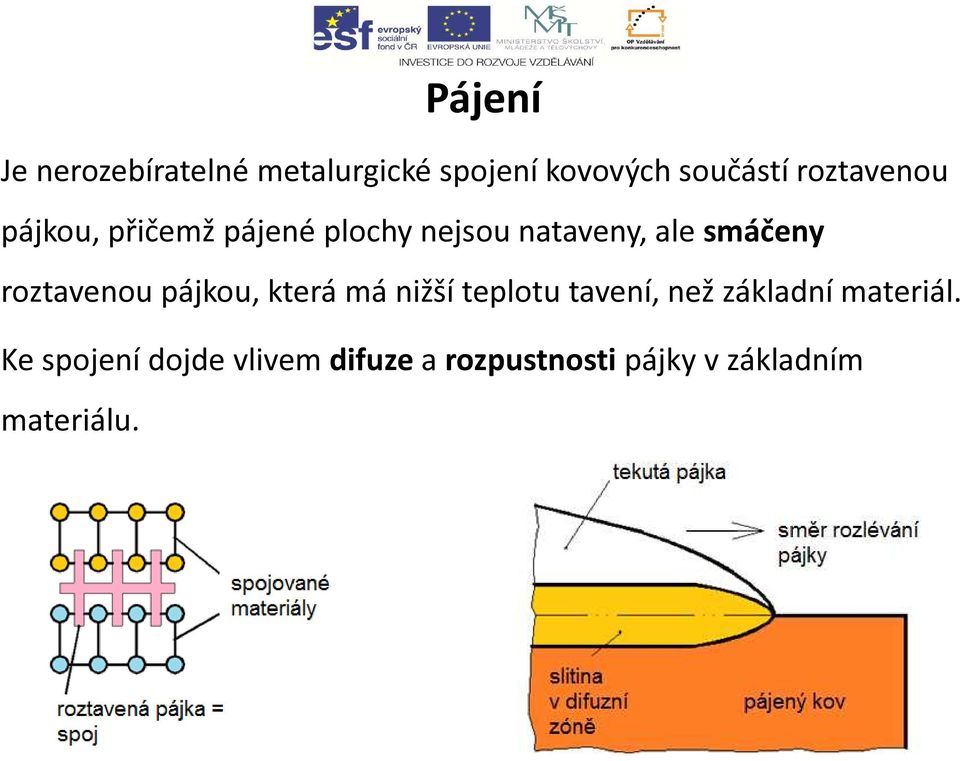 roztavenou pájkou, která má nižší teplotu tavení, než základní