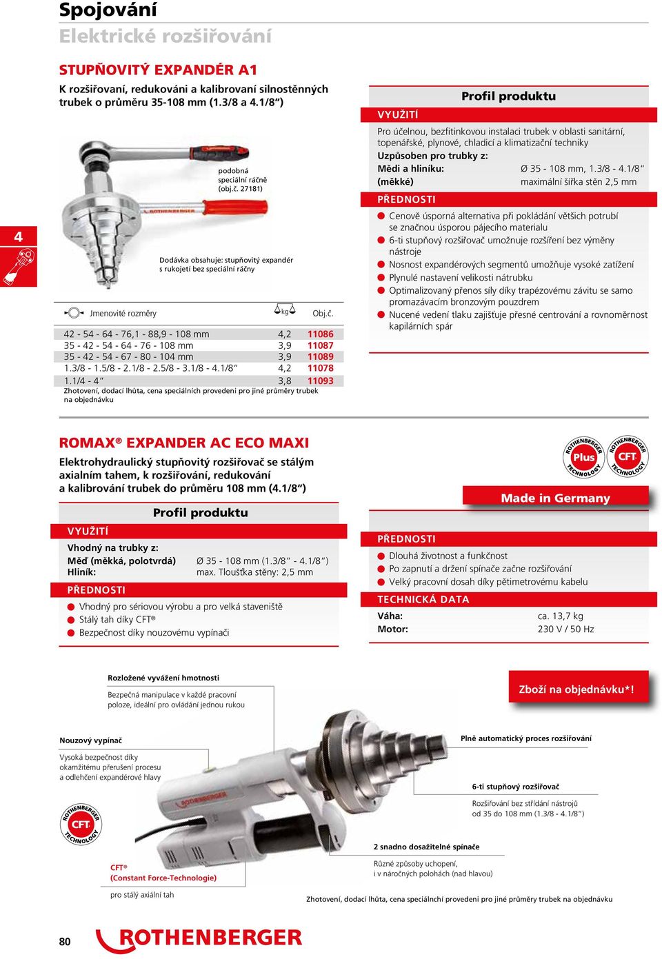 27181) Dodávka obsahuje: stupňovitý expandér s rukojetí bez speciální ráčny Jmenovité rozměry kg g 2-5 - 6-76,1-88,9-108 mm,2 11086 35-2 - 5-6 - 76-108 mm 3,9 11087 35-2 - 5-67 - 80-10 mm 3,9 11089 1.