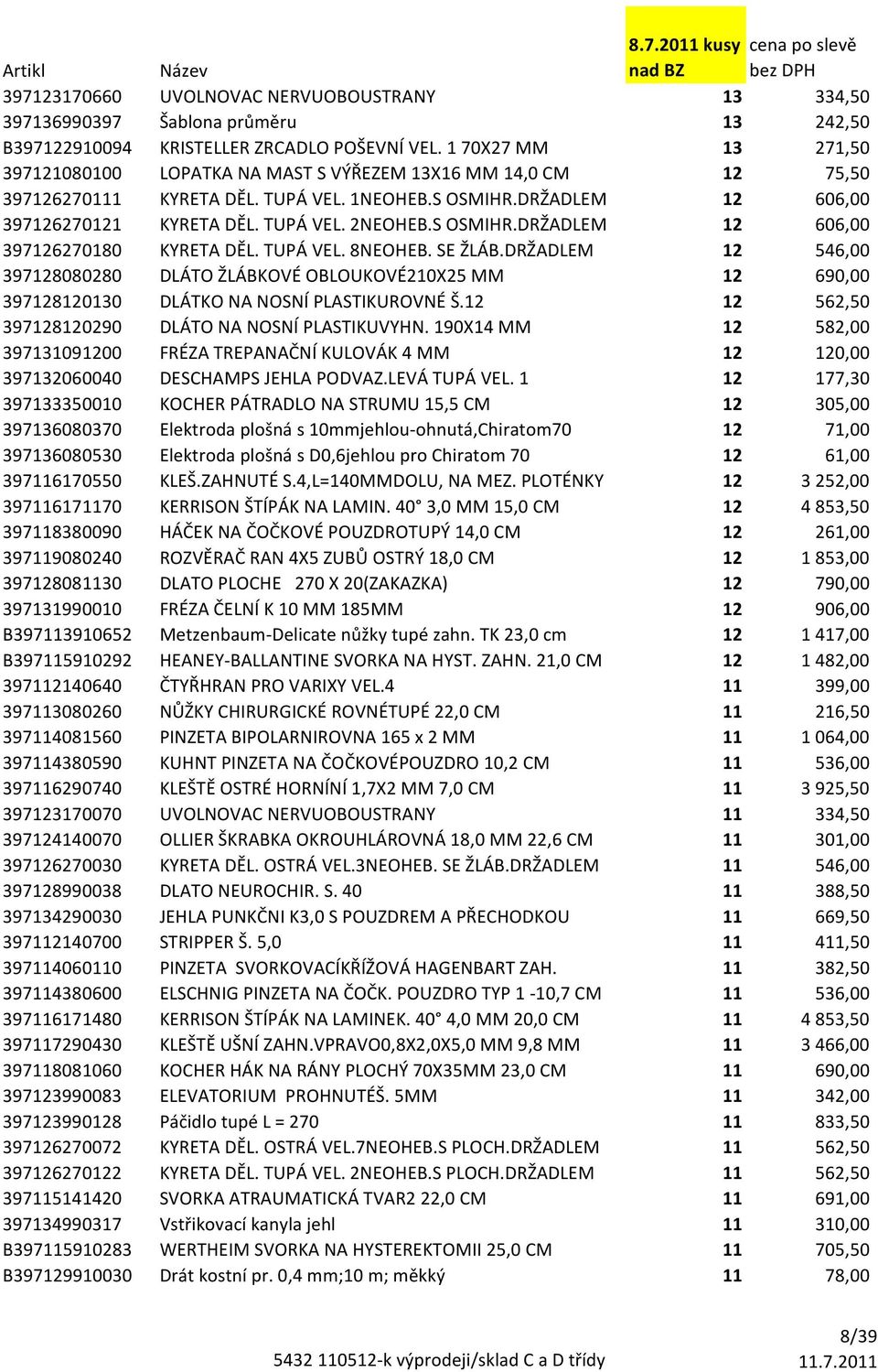 S OSMIHR.DRŽADLEM 12 606,00 397126270180 KYRETA DĚL. TUPÁ VEL. 8NEOHEB. SE ŽLÁB.