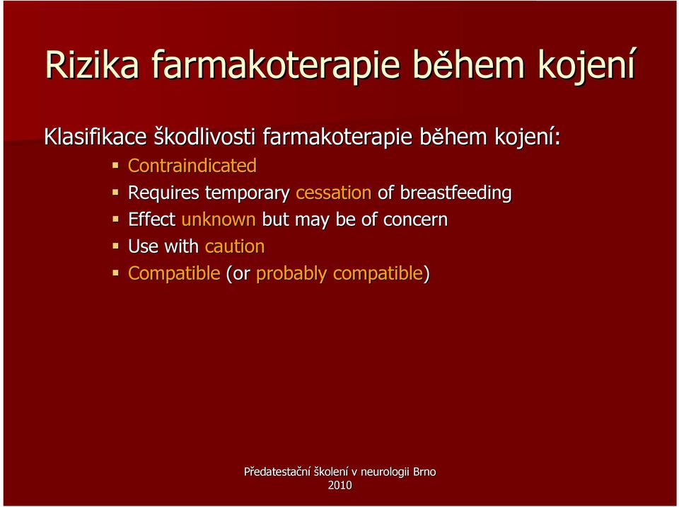 temporary cessation of breastfeeding Effect unknown but may