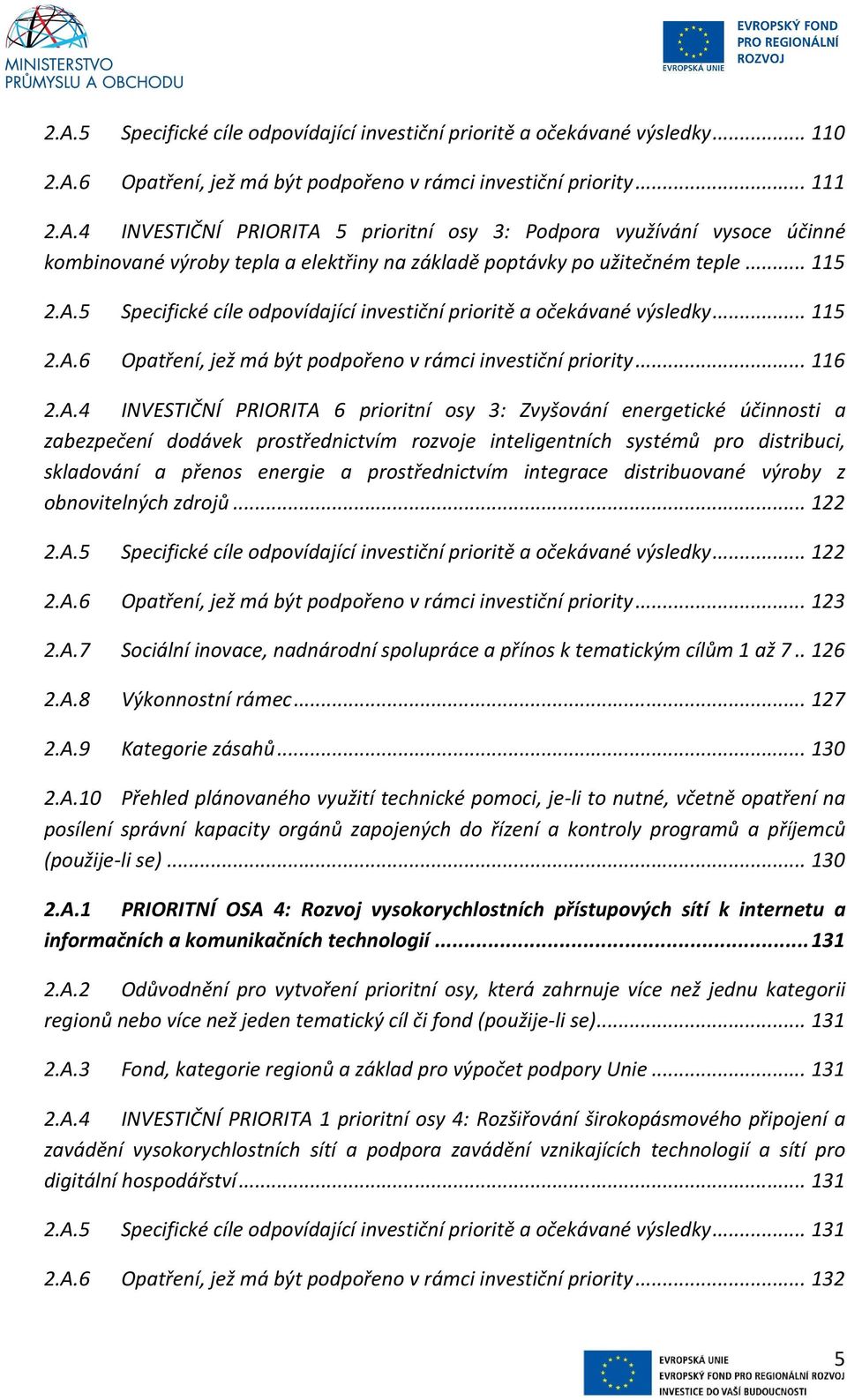 5 Specifické cíle odpovídající investiční prioritě a očekávané výsledky.6 Opatření, jež má být podpořeno v rámci investiční priority... 116 2.A.