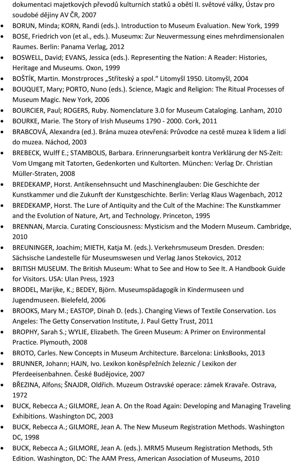 Oxon, 1999 BOŠTÍK, Martin. Monstrproces Stříteský a spol. Litomyšl 1950. Litomyšl, 2004 BOUQUET, Mary; PORTO, Nuno (eds.). Science, Magic and Religion: The Ritual Processes of Museum Magic.