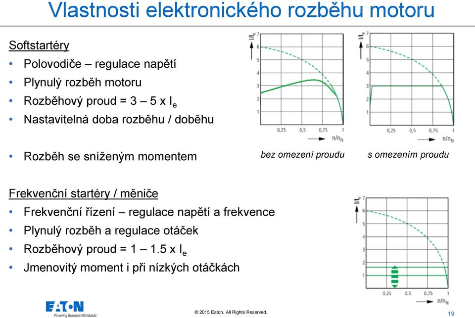 proudu s omezením proudu Frekvenční startéry / měniče Frekvenční řízení regulace napětí a frekvence