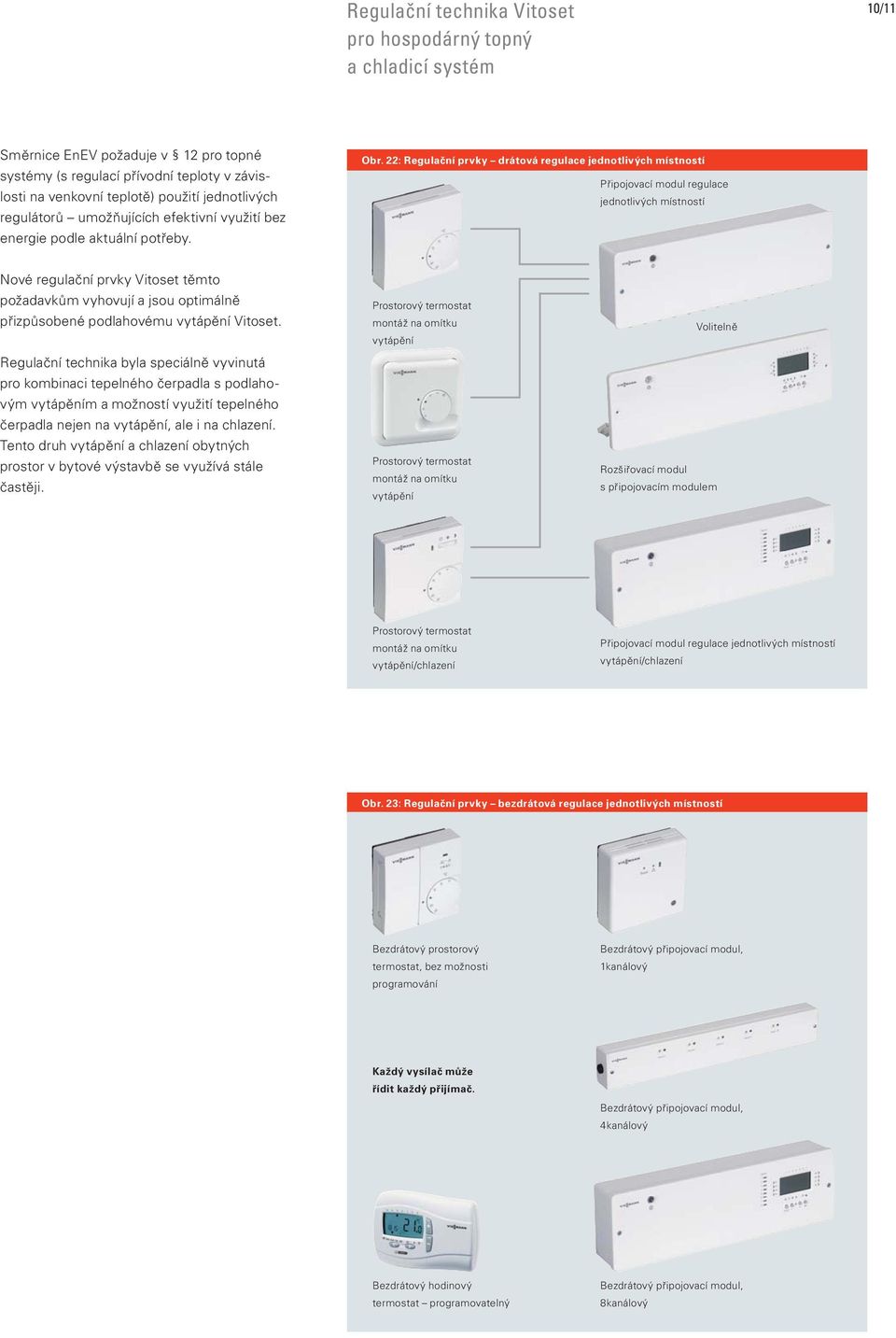 22: Regulační prvky drátová regulace jednotlivých místností Připojovací modul regulace jednotlivých místností Nové regulační prvky Vitoset těmto požadavkům vyhovují a jsou optimálně přizpůsobené