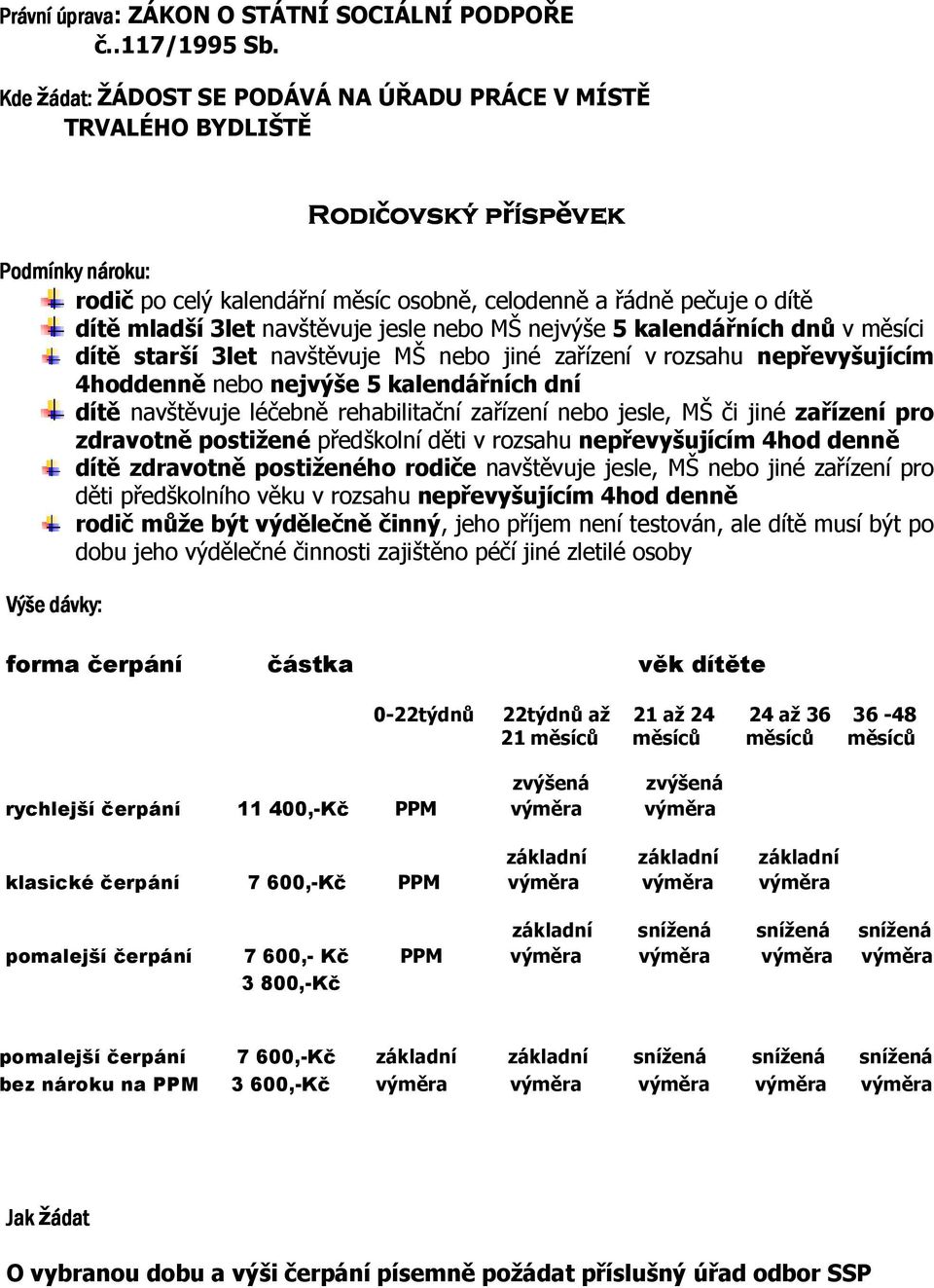 navštěvuje jesle nebo MŠ nejvýše 5 kalendářních dnů v měsíci dítě starší 3let navštěvuje MŠ nebo jiné zařízení v rozsahu neřevyšujícím 4hoddenně nebo nejvýše 5 kalendářních dní dítě navštěvuje