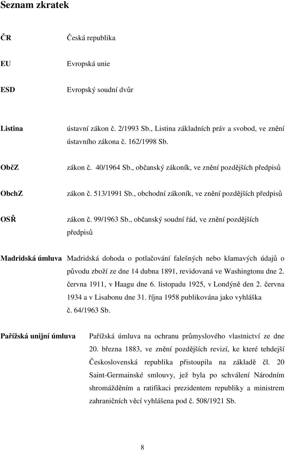 , občanský soudní řád, ve znění pozdějších předpisů Madridská úmluva Madridská dohoda o potlačování falešných nebo klamavých údajů o původu zboží ze dne 14 dubna 1891, revidovaná ve Washingtonu dne 2.