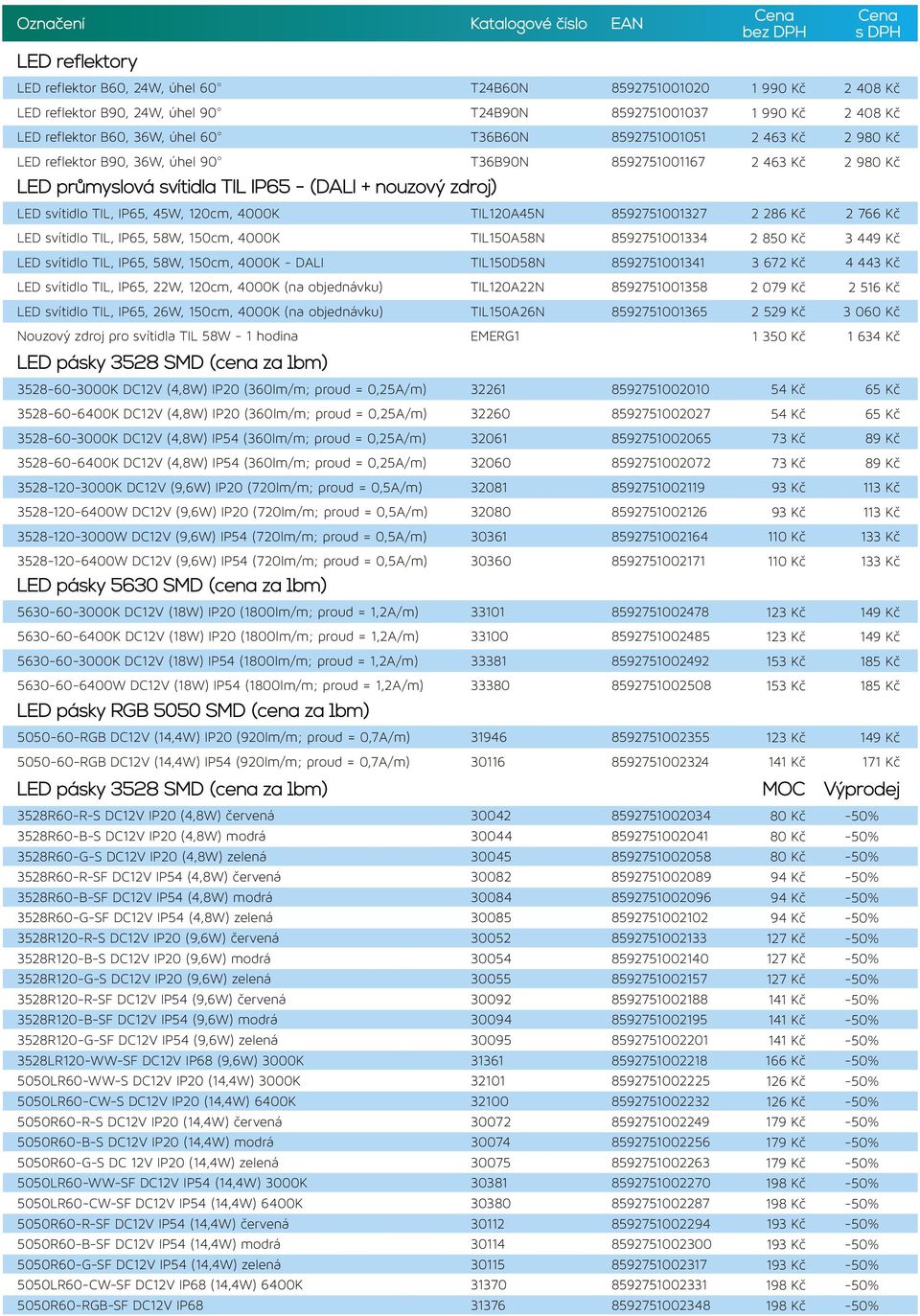 TIL120A45N 8592751001327 2 286 Kč 2 766 Kč LED svítidlo TIL, IP65, 58W, 150cm, 4000K TIL150A58N 8592751001334 2 850 Kč 3 449 Kč LED svítidlo TIL, IP65, 58W, 150cm, 4000K - DALI TIL150D58N