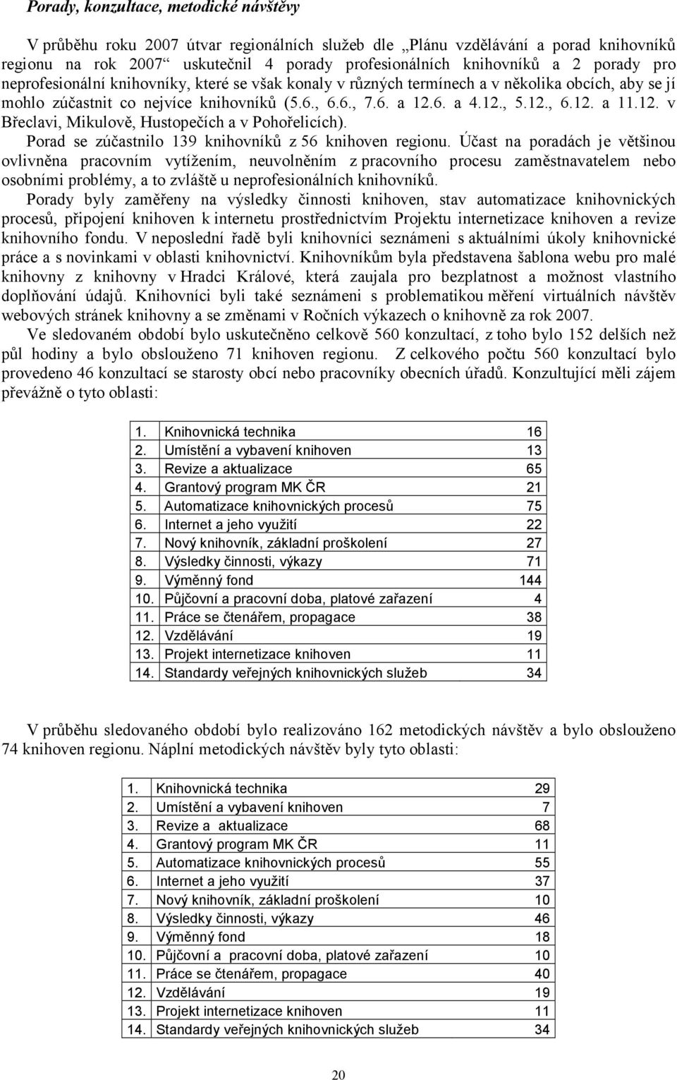 12. v Břeclavi, Mikulově, Hustopečích a v Pohořelicích). Porad se zúčastnilo 139 knihovníků z 56 knihoven regionu.