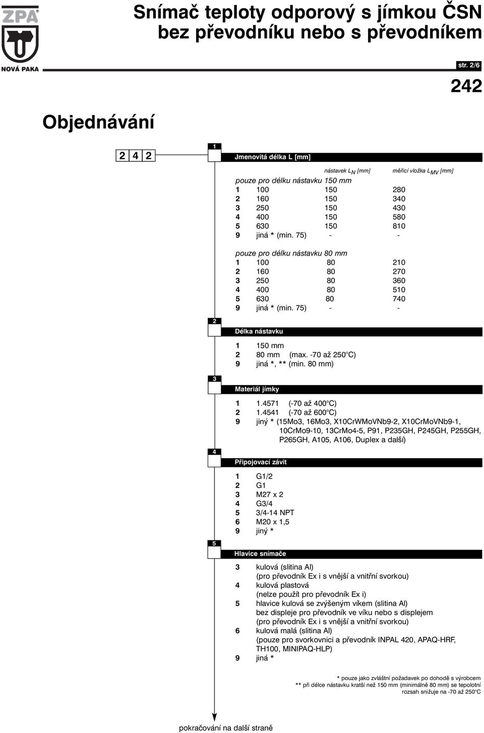 75) - - 2 3 4 5 pouze pro délku nástavku 80 mm 1 100 80 210 2 160 80 270 3 250 80 360 4 400 80 510 5 630 80 740 9 jiná * (min. 75) - - Délka nástavku 1 150 mm 2 80 mm (max.