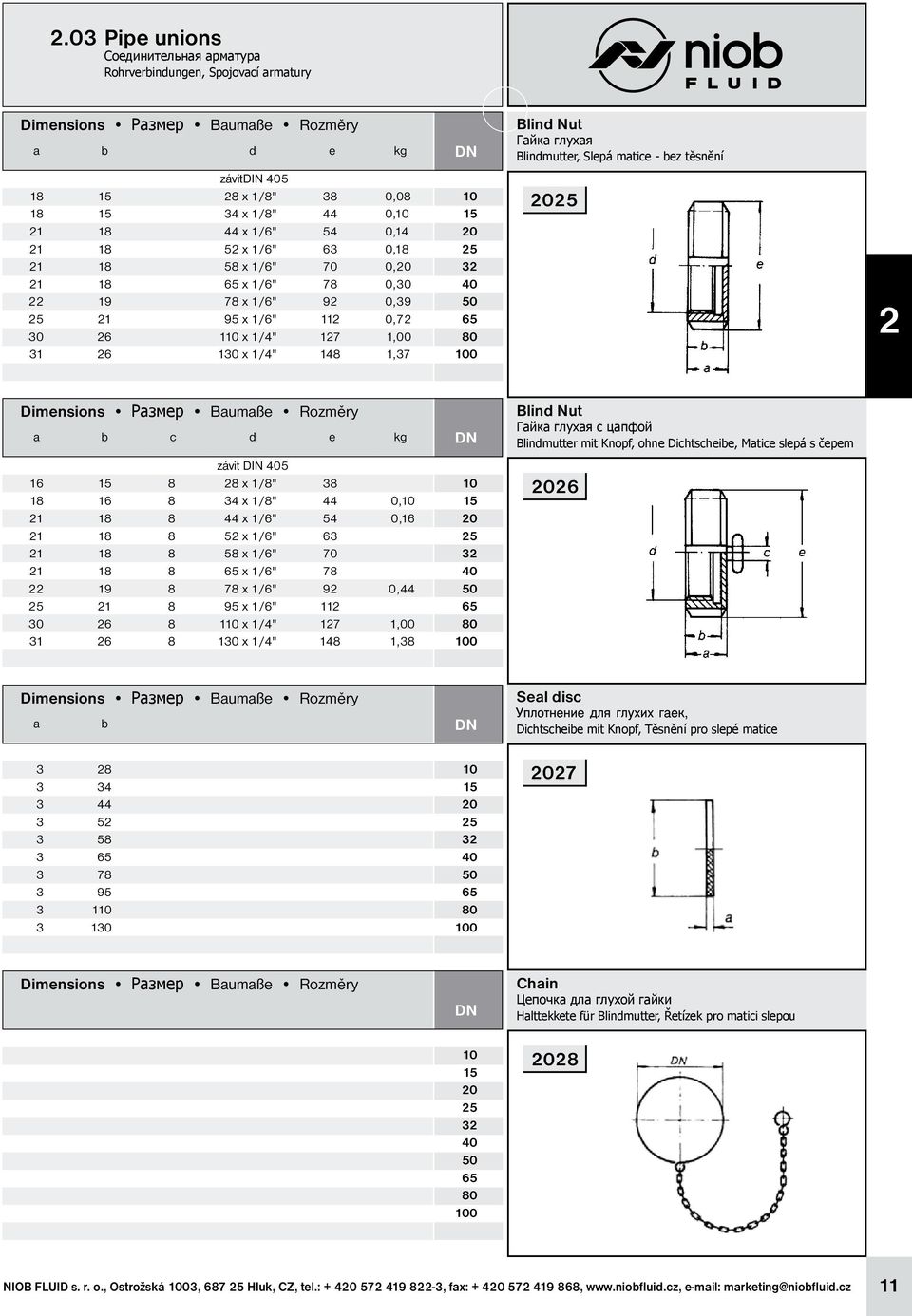 глухая Blindmutter, Slepá matice - bez těsnění 2025 2 a b c d e kg 16 15 8 28 x 1/8" 38 10 18 16 8 34 x 1/8" 44 0,10 15 21 18 8 44 x 1/6" 54 0,16 20 21 18 8 52 x 1/6" 63 25 21 18 8 58 x 1/6" 70 32 21