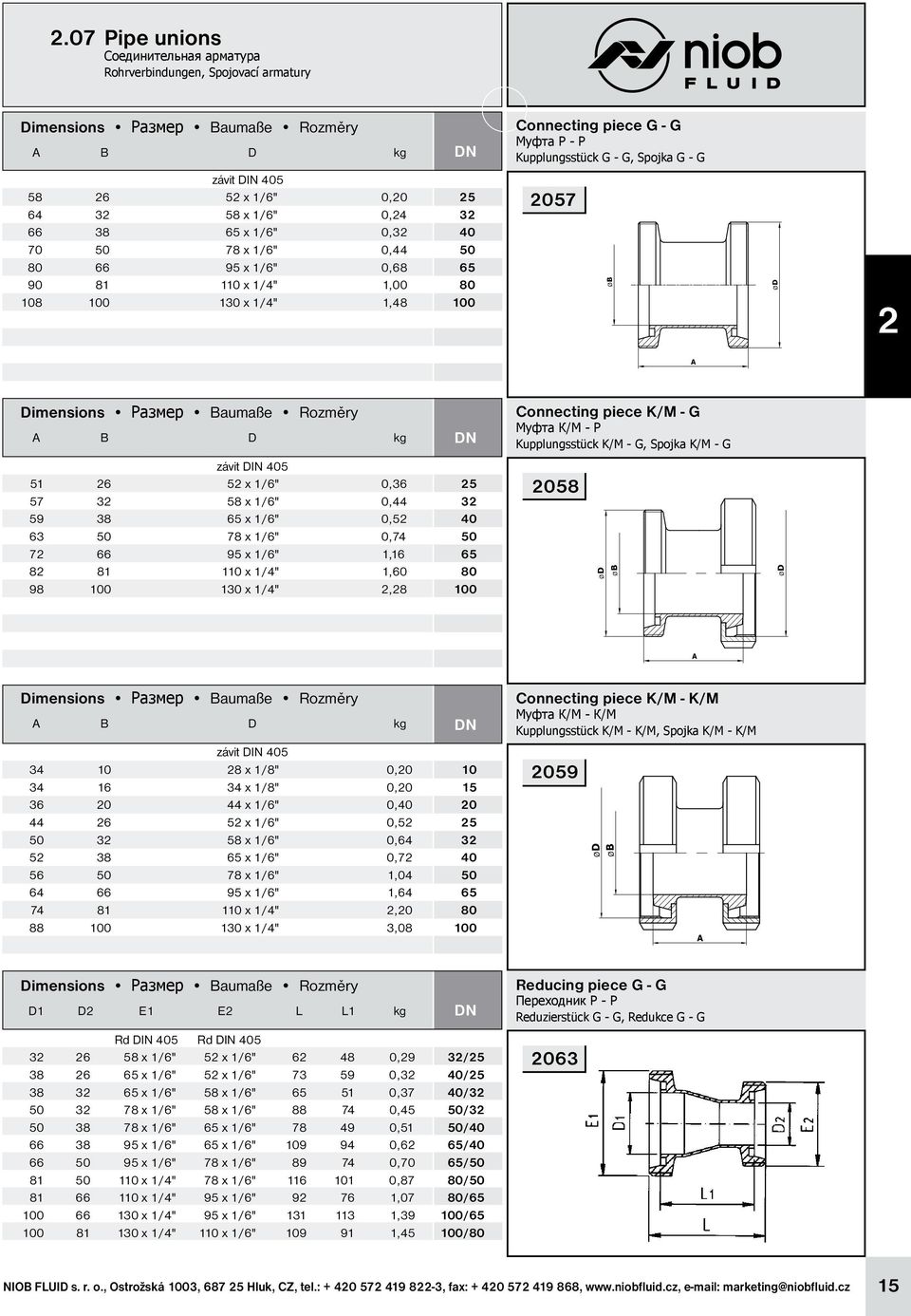 x 1/6" 0,44 32 59 38 65 x 1/6" 0,52 40 63 50 78 x 1/6" 0,74 50 72 66 95 x 1/6" 1,16 65 82 81 110 x 1/4" 1,60 80 98 100 130 x 1/4" 2,28 100 Connecting piece K/M - G муфта К/М - P 25 32 40 50 65 80 100