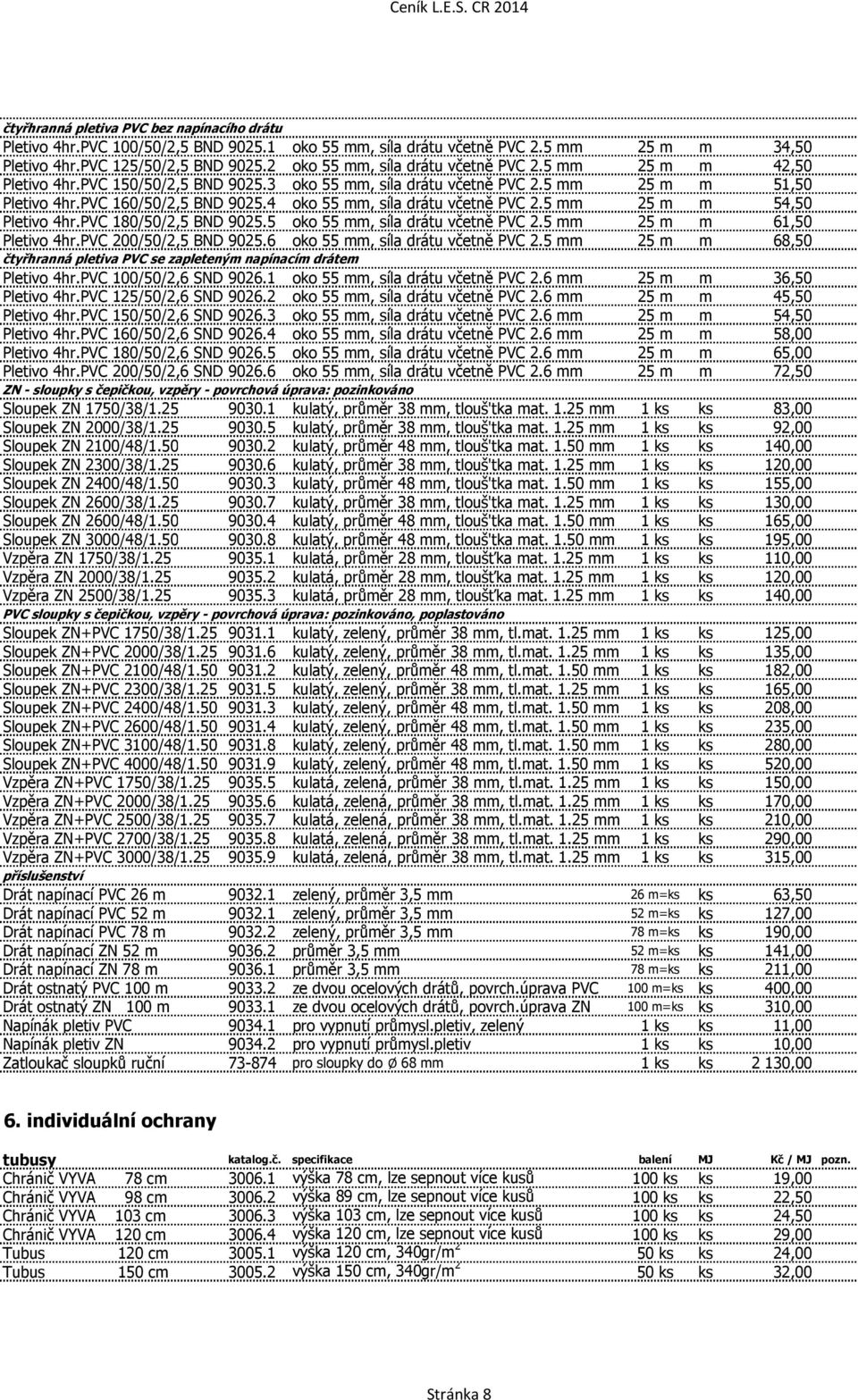 4 oko 55 mm, síla drátu včetně PVC 2.5 mm 25 m m 54,50 Pletivo 4hr.PVC 180/50/2,5 BND 9025.5 oko 55 mm, síla drátu včetně PVC 2.5 mm 25 m m 61,50 Pletivo 4hr.PVC 200/50/2,5 BND 9025.