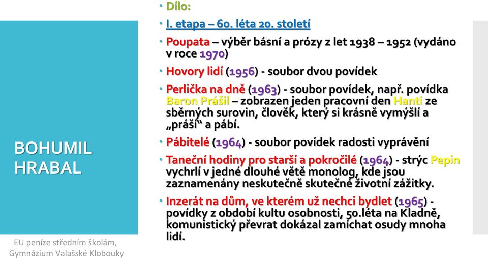 povídka Baron Prášil zobrazen jeden pracovní den Hanti ze sběrných surovin, člověk, který si krásně vymýšlí a práší a pábí.