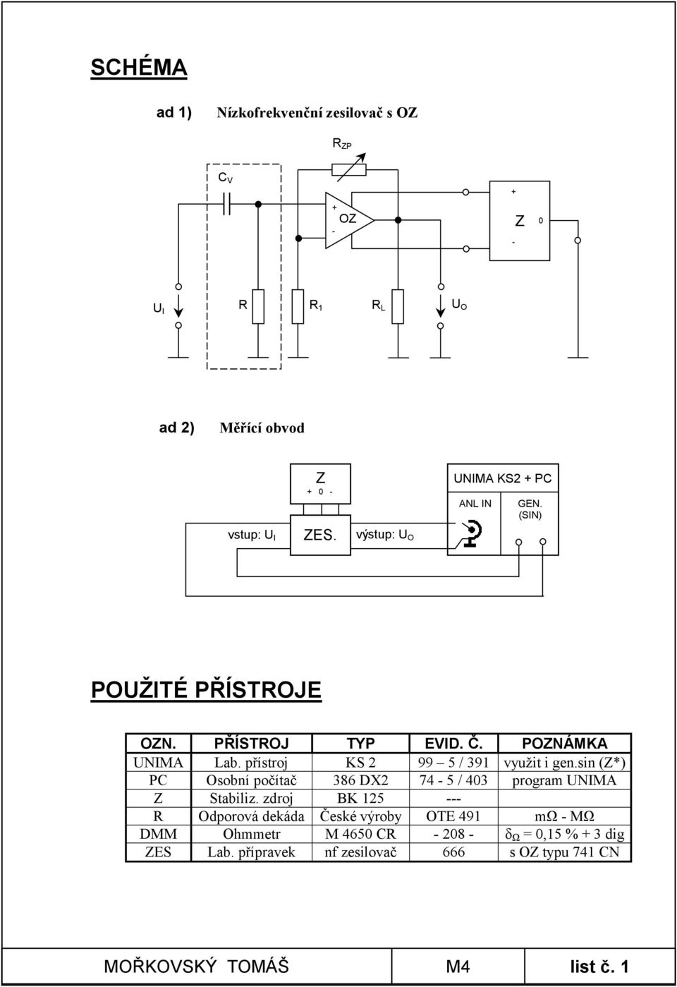 přístroj KS 2 99 5 / 39 využit i gen.sin (Z*) PC Osobní počítač 386 DX2 74-5 / 403 program NIMA Z Stabiliz.