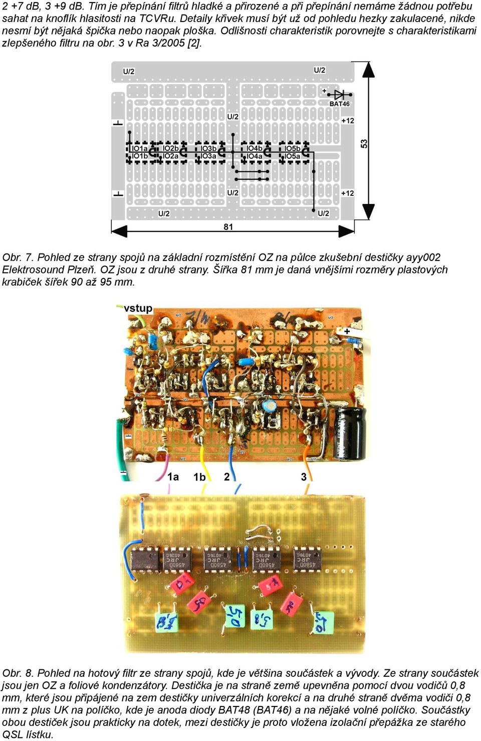 3 v Ra 3/2005 [2]. Obr. 7. Pohled ze strany spojů na základní rozmístění OZ na půlce zkušební destičky ayy002 Elektrosound Plzeň. OZ jsou z druhé strany.