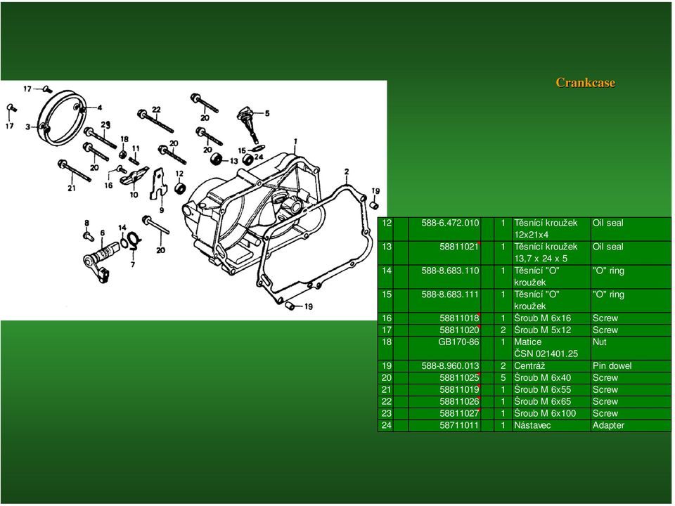 111 1 Těsnící "O" "O" ring kroužek 16 58811018 1 Šroub M 6x16 Screw 17 58811020 2 Šroub M 5x12 Screw 18 GB170-86 1 Matice Nut