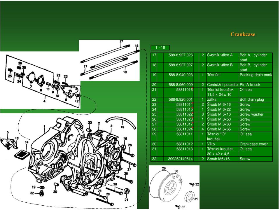 001 1 Zátka Bolt drain plug 23 58811014 2 Šroub M 6x16 Screw 24 58811015 1 Šroub M 6x22 Screw 25 58811022 3 Šroub M 5x10 Screw washer 26 58811023 1 Šroub M 6x50 Screw 27