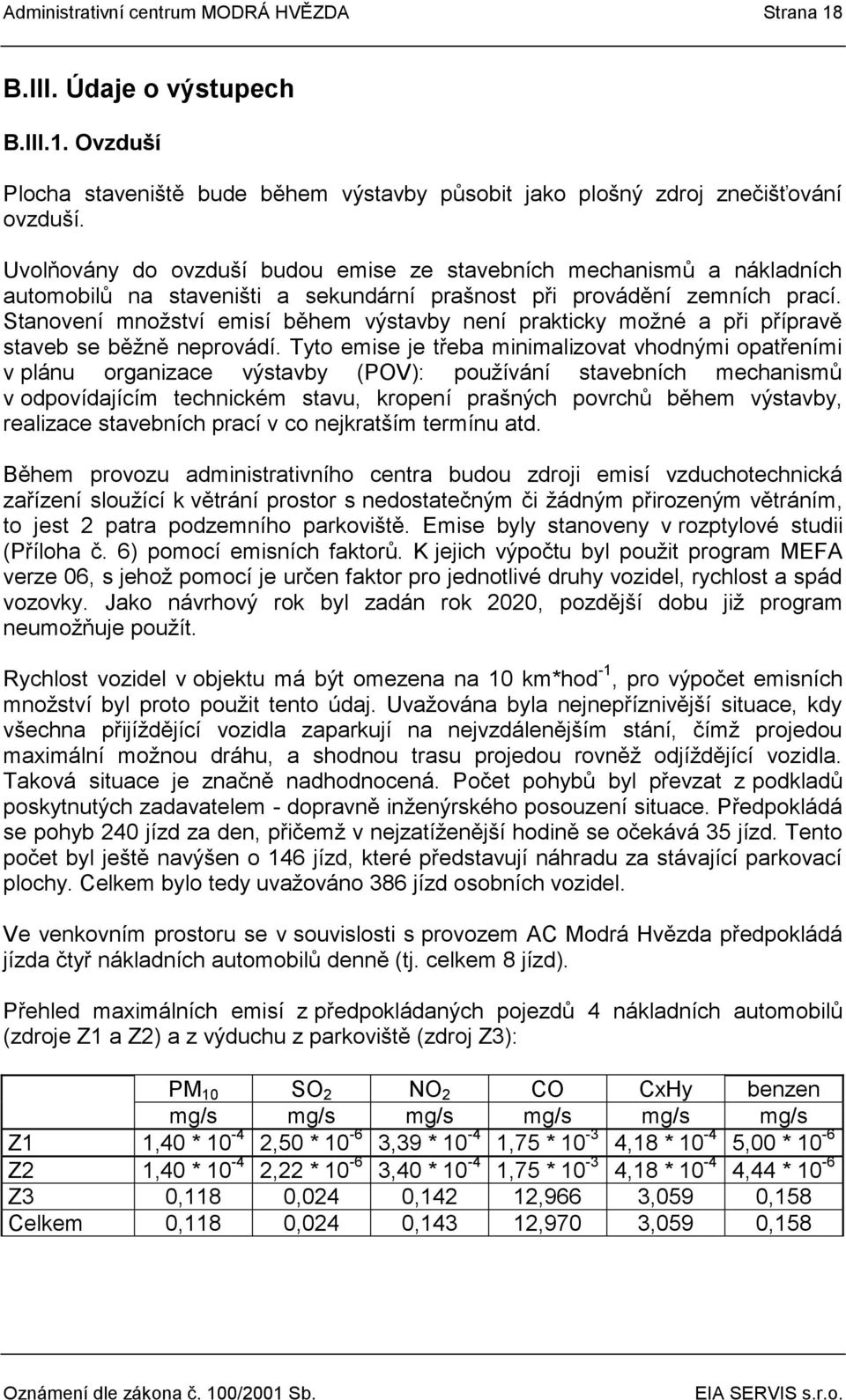 Stanovení množství emisí během výstavby není prakticky možné a při přípravě staveb se běžně neprovádí.