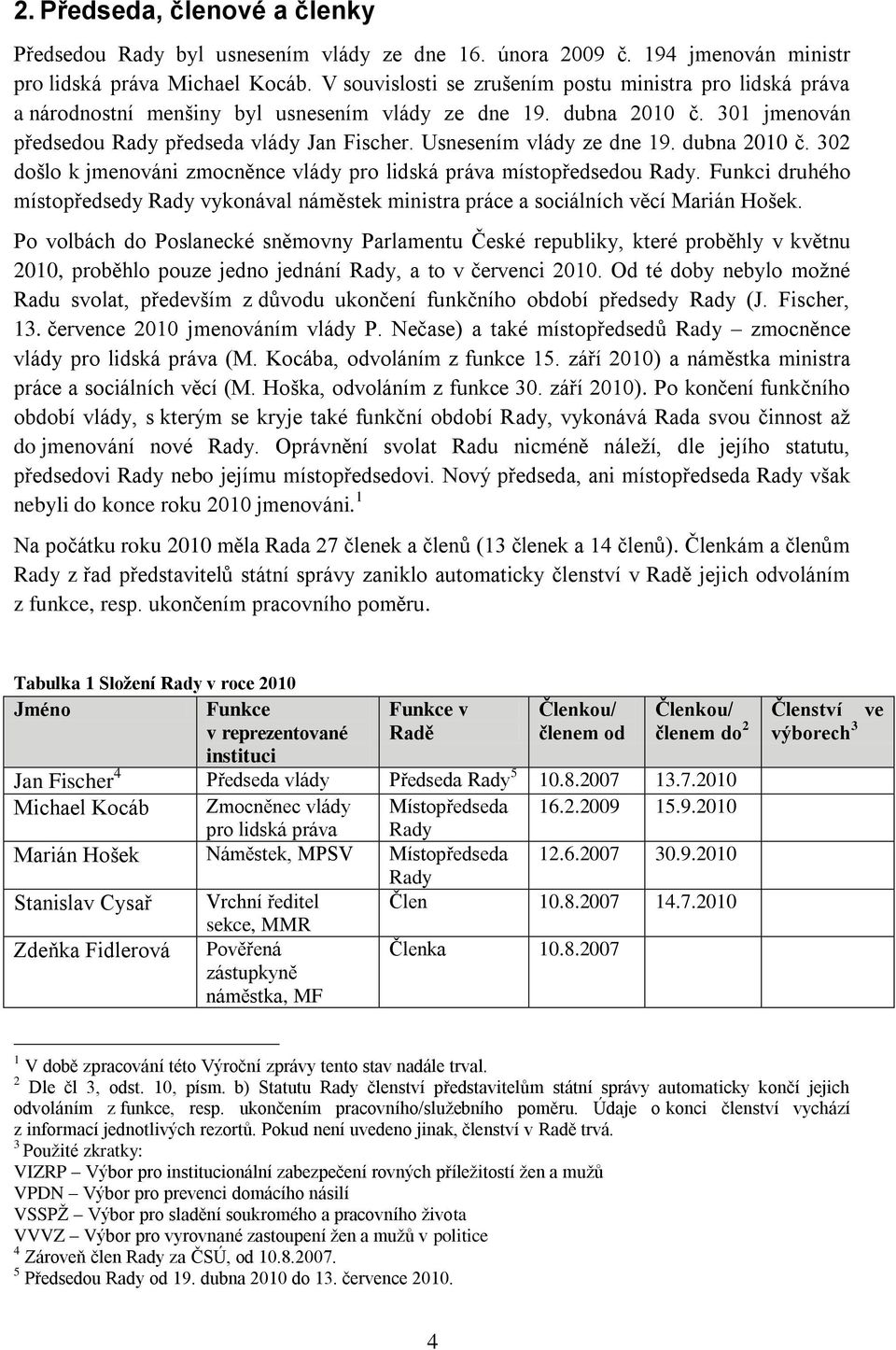 Usnesením vlády ze dne 19. dubna 2010 č. 302 došlo k jmenováni zmocněnce vlády pro lidská práva místopředsedou Rady.