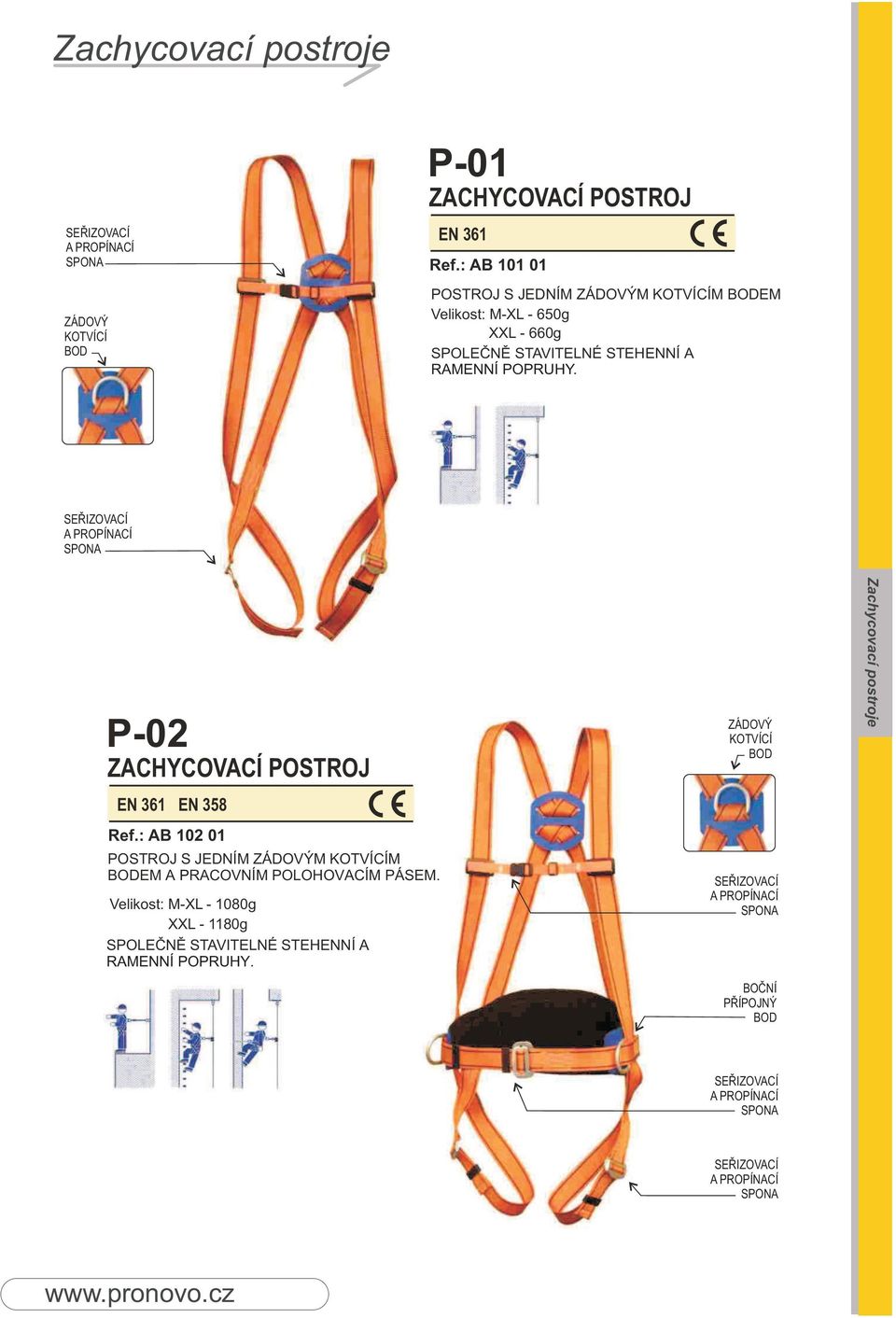 RAMENNÍ POPRUHY. P-02 ZACHYCOVACÍ POSTROJ EN 361 EN 358 Ref.