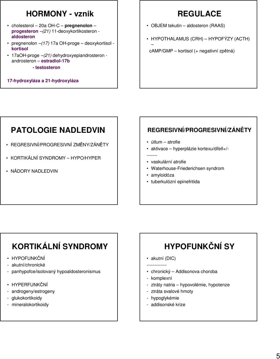 NADLEDVIN REGRESIVNÍ/PROGRESIVNÍ ZMĚNY/ZÁNĚTY KORTIKÁLNÍ SYNDROMY HYPO/HYPER NÁDORY NADLEDVIN REGRESIVNÍ/PROGRESIVNÍ/ZÁNĚTY útlum atrofie aktivace hyperplázie kortexu/dřeň+/- ------- vaskulární