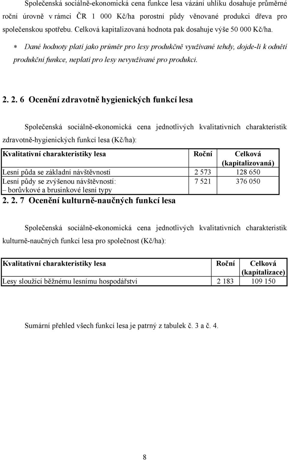 Dané hodnoty platí jako průměr pro lesy produkčně využívané tehdy, dojde-li k odnětí produkční funkce, neplatí pro lesy nevyužívané pro produkci.