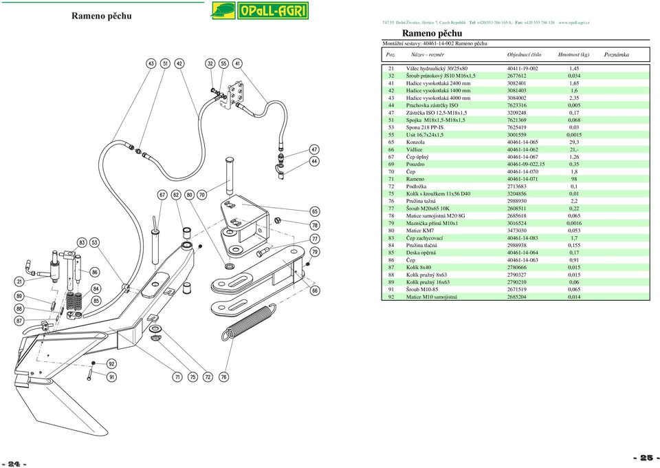 M18x1,5-M18x1,5 7621369 0,068 53 Spona 218 PP-IS 7625419 0,03 55 Usit 16,7x24x1,5 3001559 0,0015 65 Konzola 40461-14-065 29,3 66 Vidlice 40461-14-062 21,- 67 Čep úplný 40461-14-067 1,26 69 Pouzdro