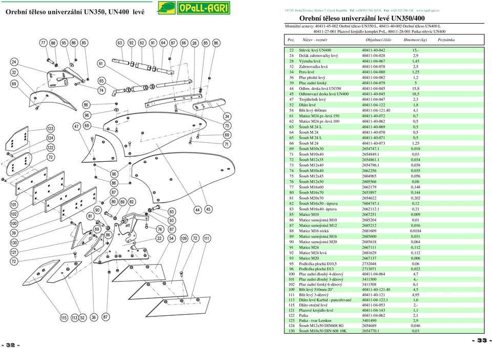 40411-04-078 2,5 34 Pero levé 40411-04-080 1,25 36 Plaz přední levý 40411-04-082 1,2 39 Plaz zadní široký 40411-04-079 5 44 Odhrn.