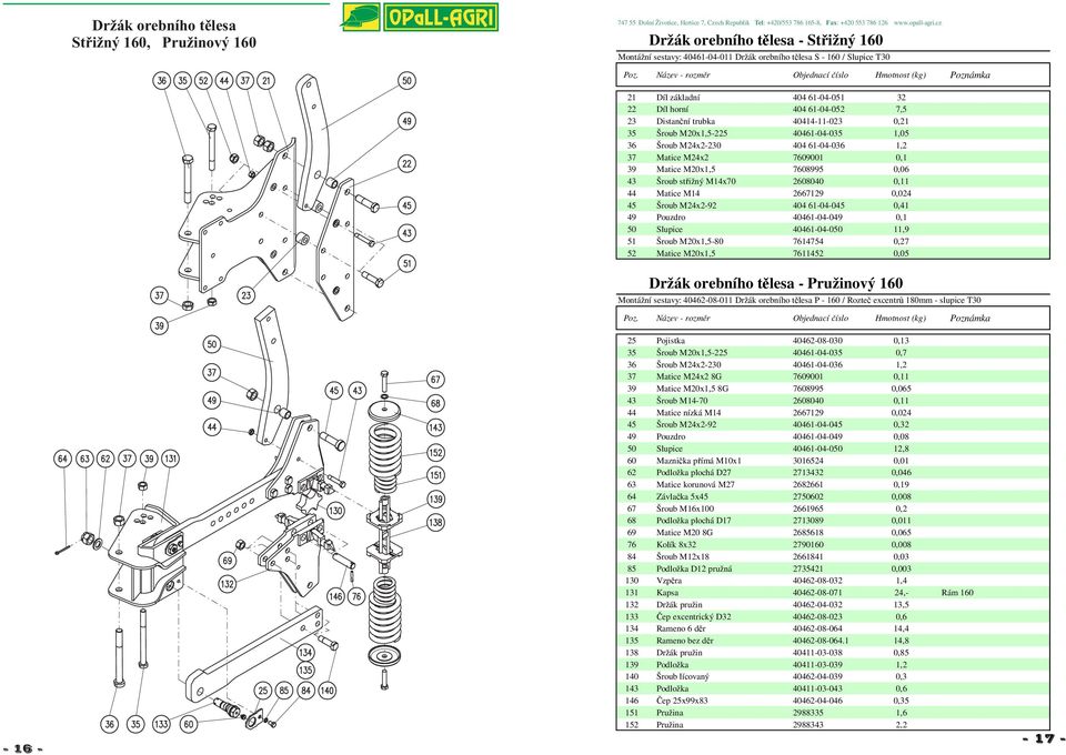 Šroub střižný M14x70 2608040 0,11 44 Matice M14 2667129 0,024 45 Šroub M24x2-92 404 61-04-045 0,41 49 Pouzdro 40461-04-049 0,1 50 Slupice 40461-04-050 11,9 51 Šroub M20x1,5-80 7614754 0,27 52 Matice