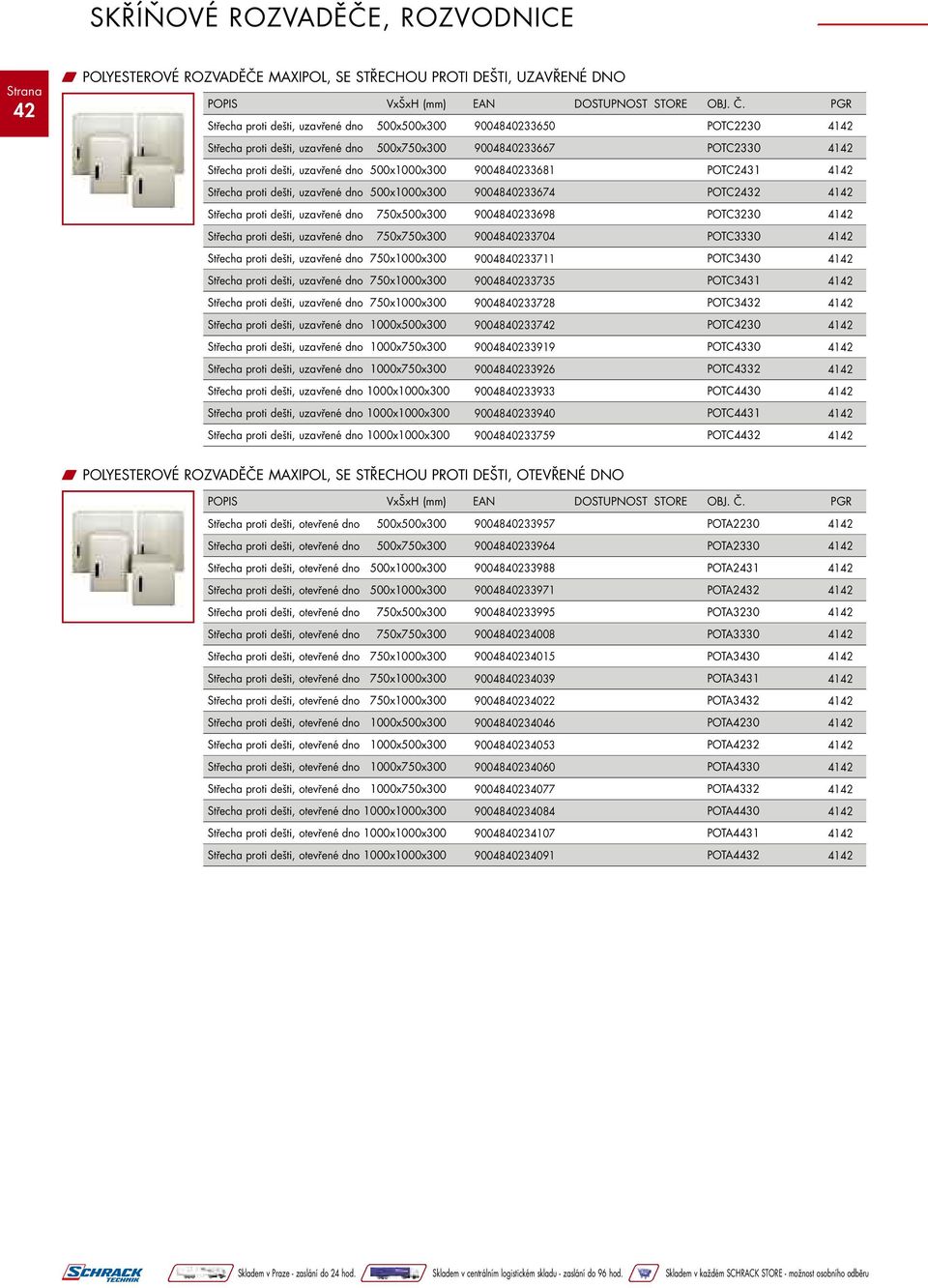 750x500x300 9004840233698 POTC3230 Střecha proti dešti, uzavřené dno 750x750x300 9004840233704 POTC3330 Střecha proti dešti, uzavřené dno 750x1000x300 9004840233711 POTC3430 Střecha proti dešti,