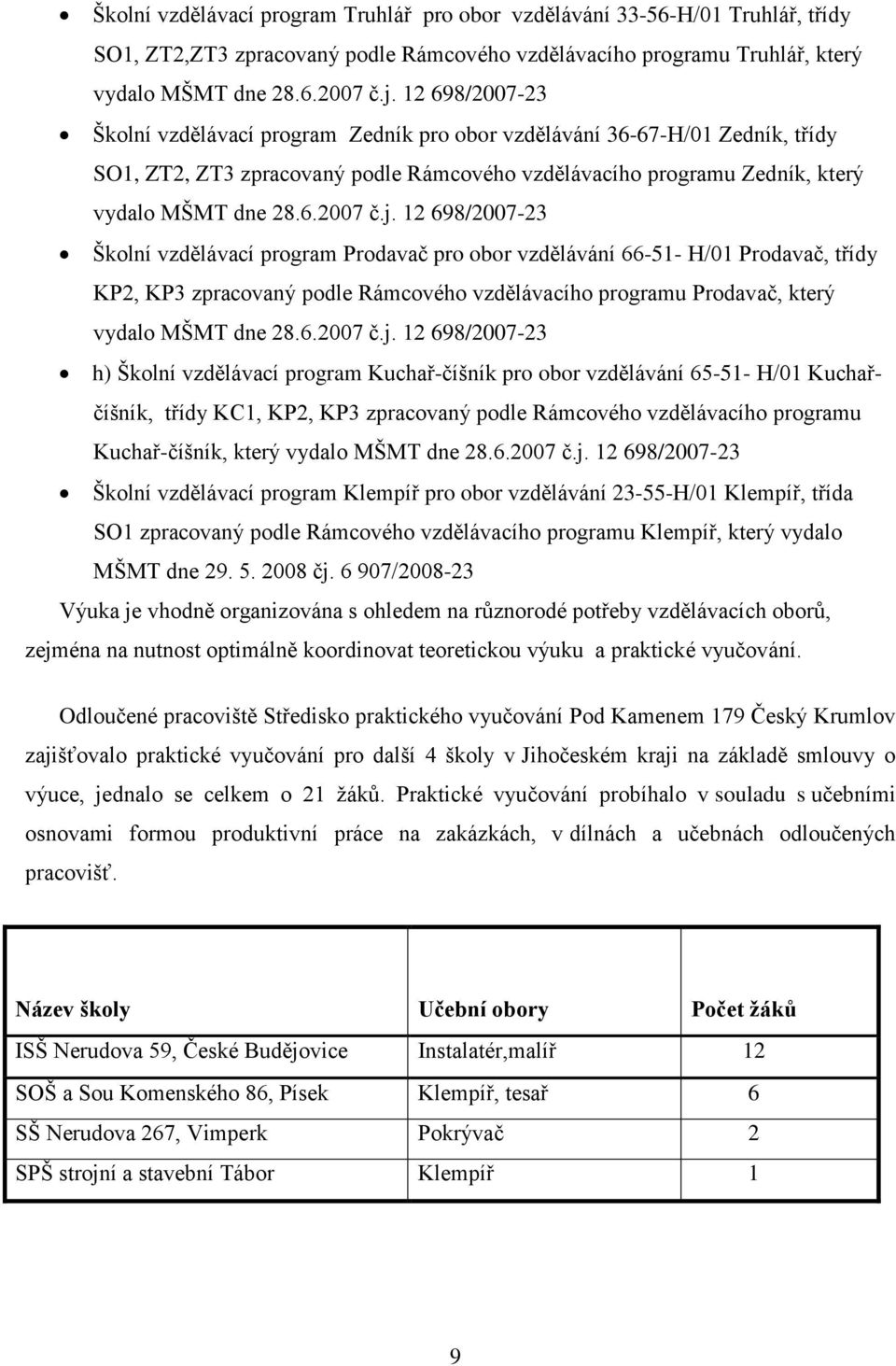 12 698/2007-23 Školní vzdělávací program Prodavač pro obor vzdělávání 66-51- H/01 Prodavač, třídy KP2, KP3 zpracovaný podle Rámcového vzdělávacího programu Prodavač, který vydalo MŠMT dne 28.6.2007 č.