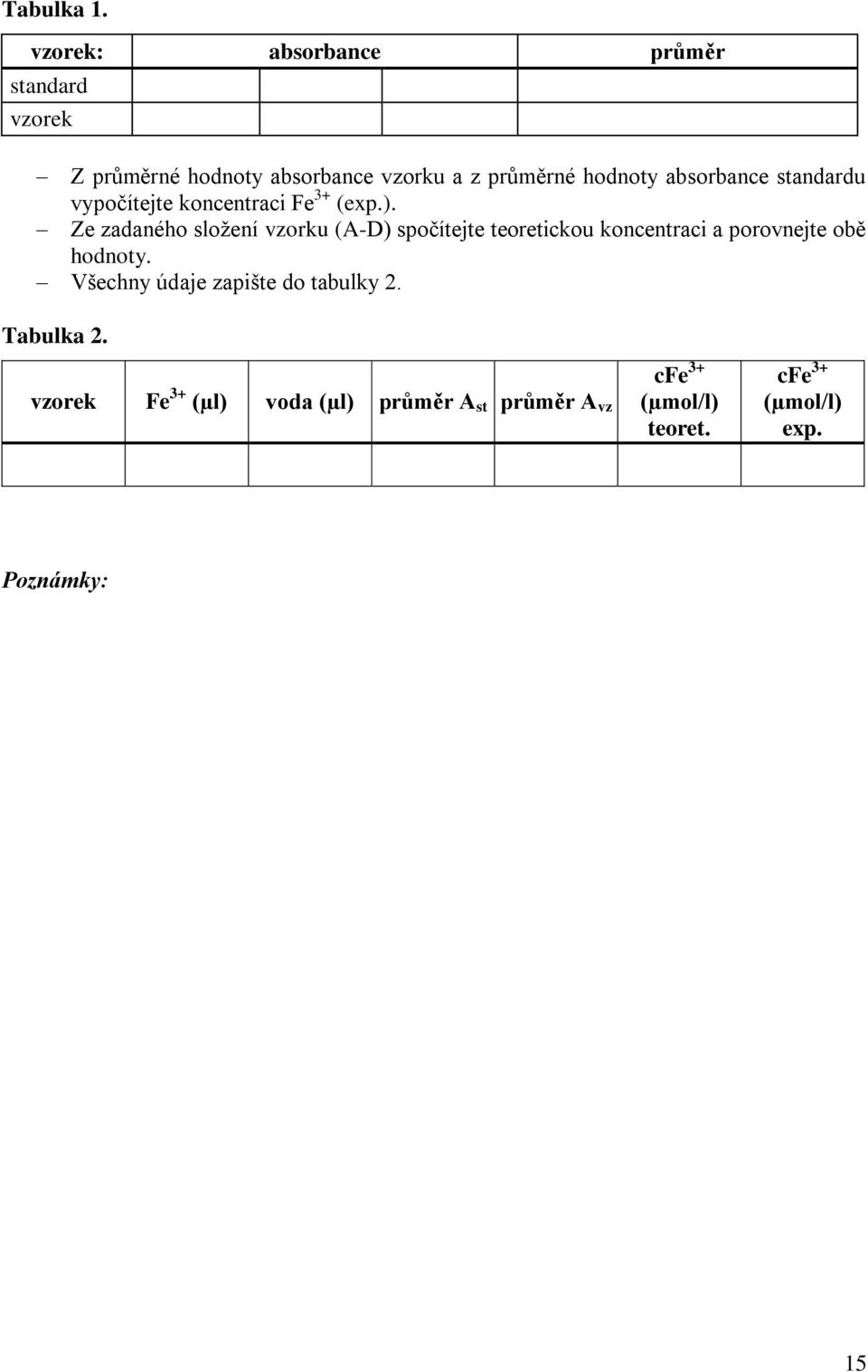 absorbance standardu vypočítejte koncentraci Fe 3+ (exp.).