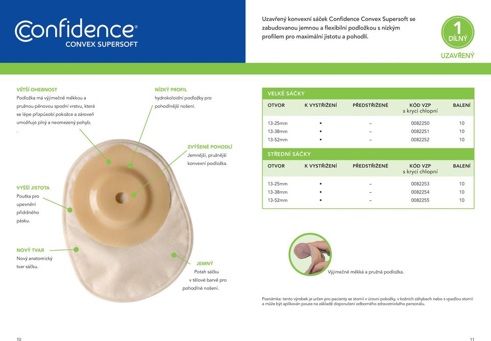 . VYŠŠÍ JISTOTA Poutka pro upevnění přídržného pásku. NÍZKÝ PROFIL hydrokoloidní podložky pro pohodlnější nošení. ZVÝŠENÉ POHODLÍ Jemnější, pružnější konvexní podložka.