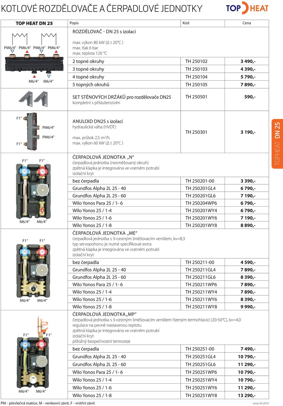 s příslušenstvím TH 250501 590,- F1 F1 F1 F1 F1 F1 P P F1 F1 PM - převlečná matice, M - venkovní závit, F - vnitřní závit ANULOID DN25 s izolací hydraulická váha (HVDT) max. průtok 2,5 m 3 /h max.