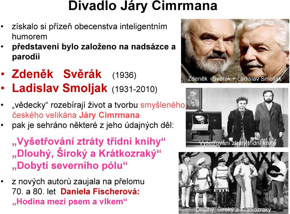 sehráno některé z jeho údajných děl: Vyšetřování ztráty třídní knihy t y bo D nr eve ís p oíh ól u Vyšetřování ztráty třídní knihy Dlouhý, Široký a