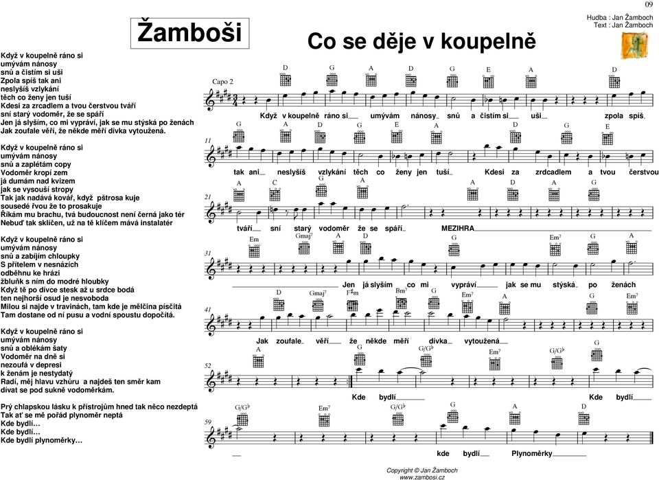 Když koupelně ráno si umýám nánosy snů zplétám copy Vodoměr kropí zem já dumám nd kizem jk se ysouší stropy Tk jk ndáá koář, když pštros kuje sousedé řou že to proskuje Říkám mu brchu, tá budoucnost