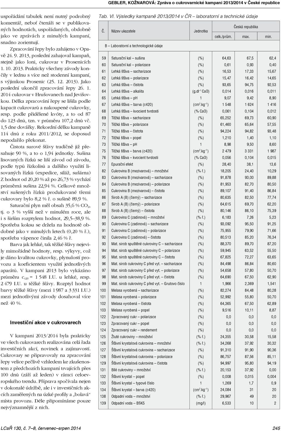 12. 2013). Jako poslední ukončil zpracování řepy 26. 1. 2014 cukrovar v Hrušovanech nad Jevišovkou. Délka zpracování řepy se lišila podle kapacit cukrovarů a nakoupené cukrovky, resp.