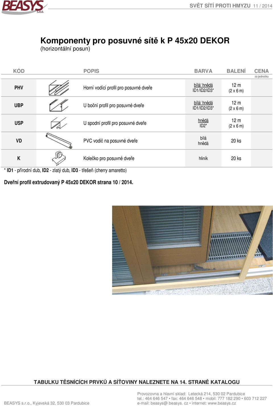 profil pro posuvné dveře ID2* 12 m (2 x 6 m) VD PVC vodič na posuvné dveře 20 ks K Kolečko pro posuvné dveře hliník 20 ks *