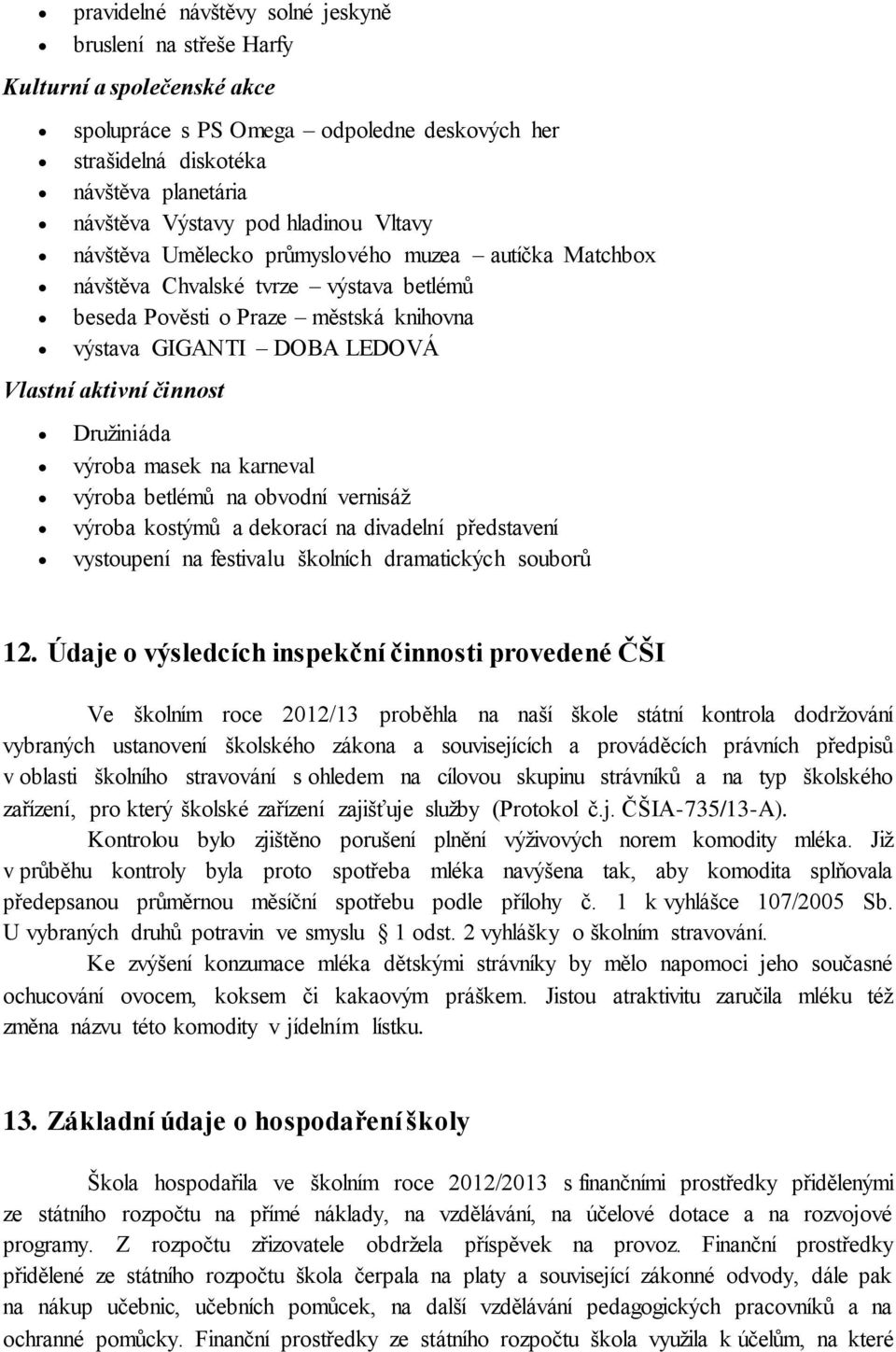 činnost Družiniáda výroba masek na karneval výroba betlémů na obvodní vernisáž výroba kostýmů a dekorací na divadelní představení vystoupení na festivalu školních dramatických souborů 12.