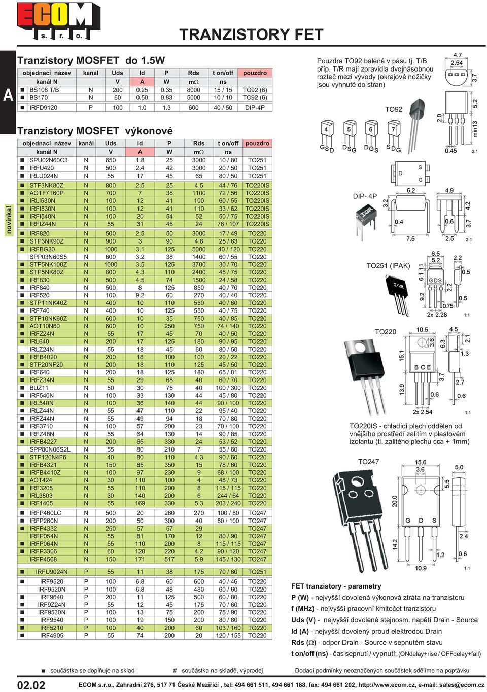 8 5 3000 10 / 80 TO51 IRFU40 N 500.4 4 3000 0 / 50 TO51 IRLU04N N 55 17 45 65 80 / 50 TO51 STF3NK80Z N 800.5 5 4.