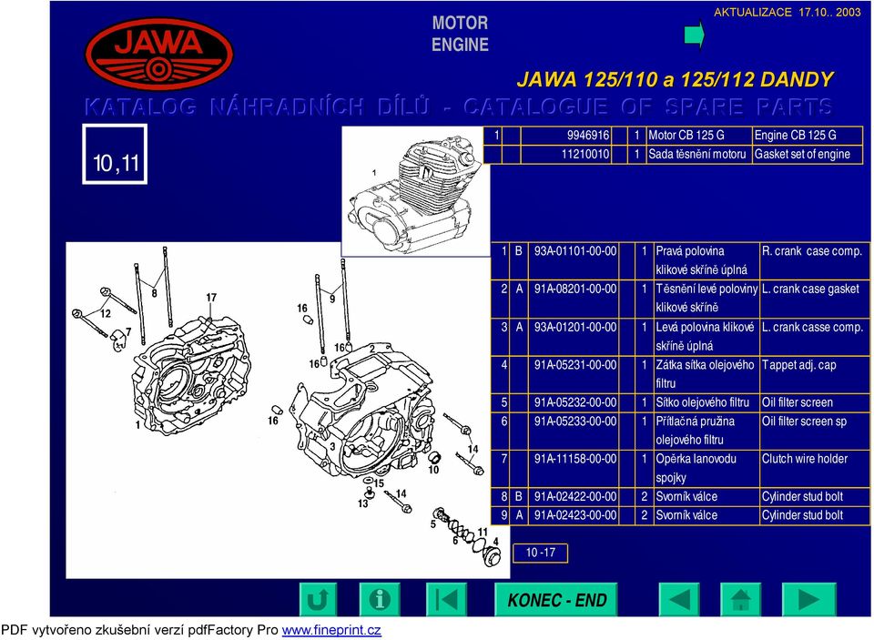 skříně úplná 4 91A-05231-00-00 1 Zátka sítka olejového Tappet adj.