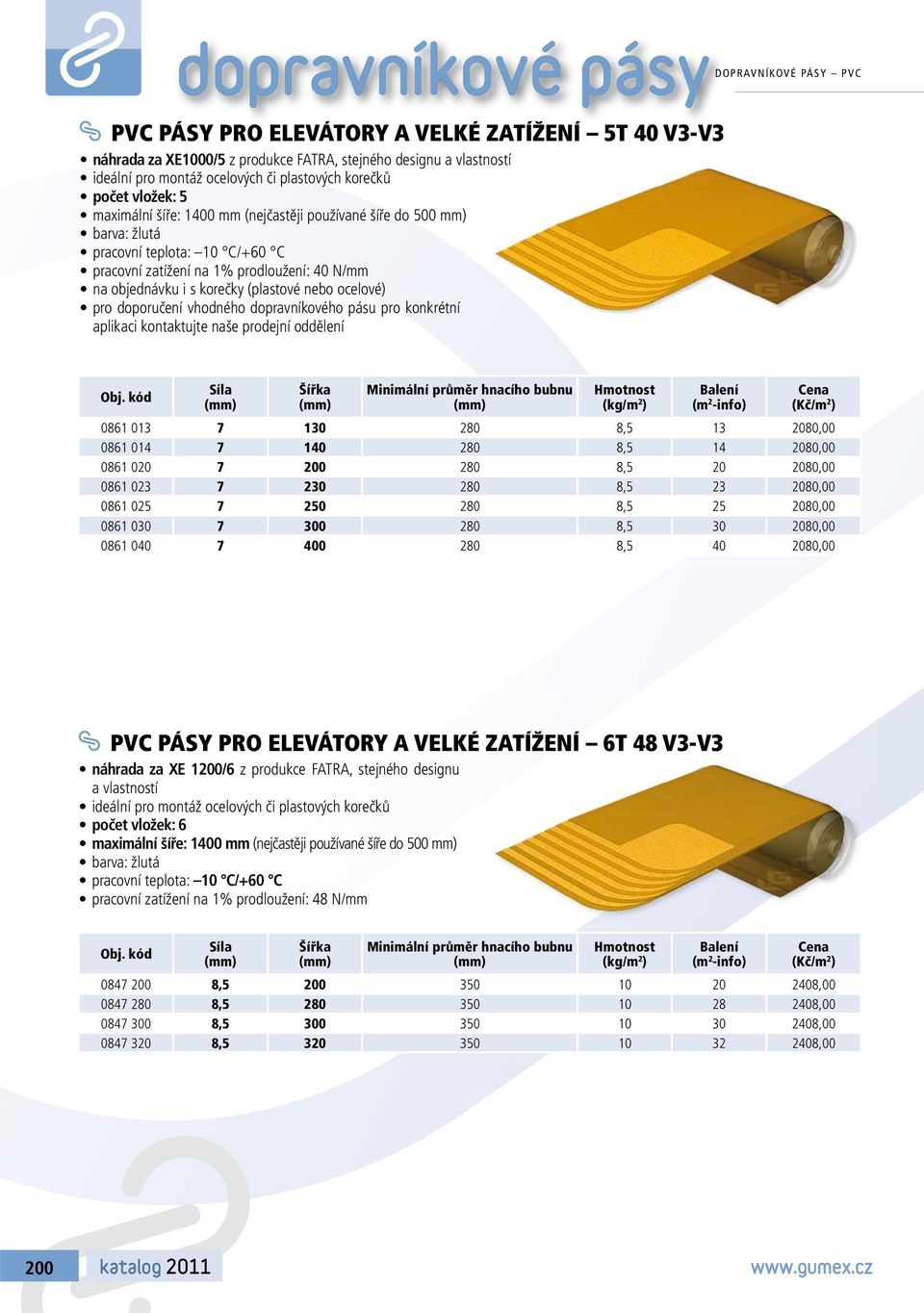 ocelové) pro doporučení vhodného dopravníkového pásu pro konkrétní aplikaci kontaktujte naše prodejní oddělení DOPRAVNÍKOVÉ PÁSY PVC 0861 013 7 130 280 8,5 13 2080,00 0861 014 7 140 280 8,5 14