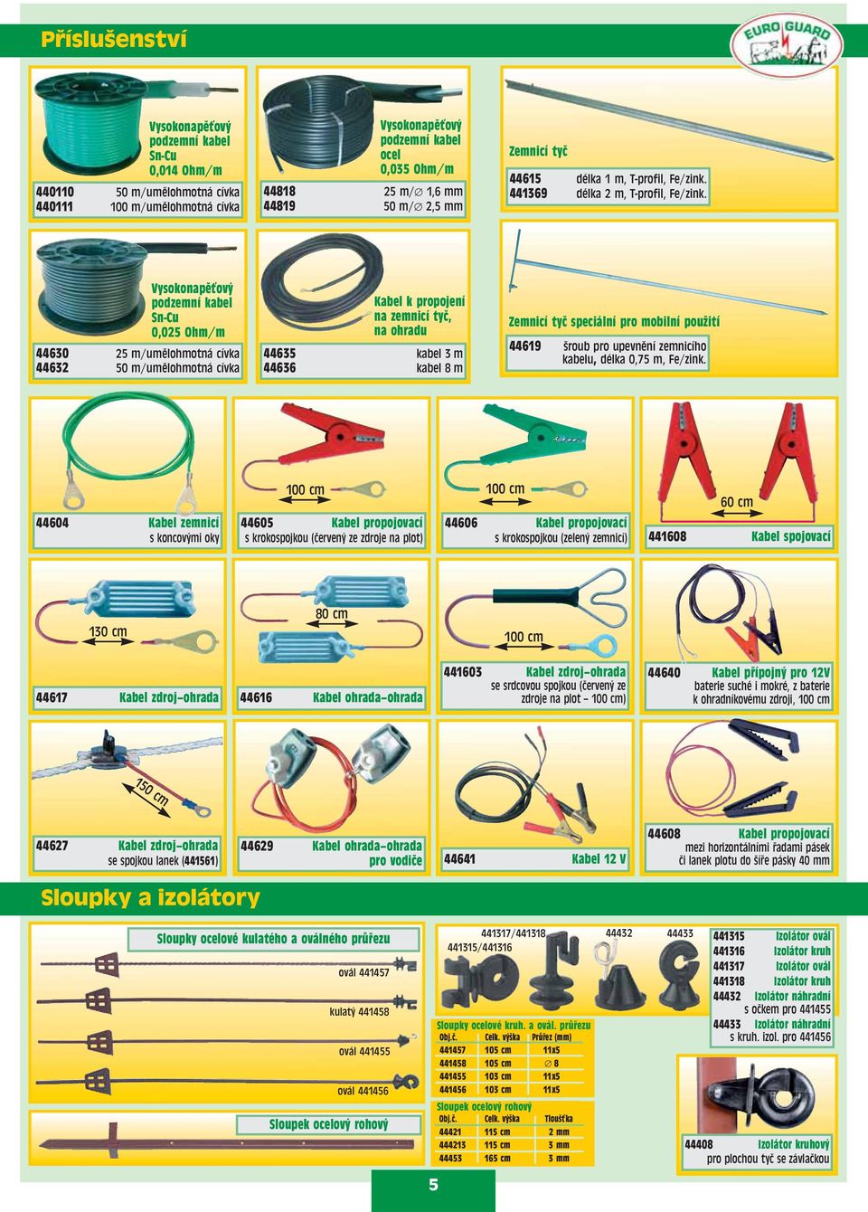 Vysokonapěťový podzemní kabel Sn-Cu 0,025 Ohm/m 44630 25 m/umělohmotná cívka 44632 50 m/umělohmotná cívka Kabel k propojení na zemnicí tyč, na ohradu 44635 kabel 3 m 44636 kabel 8 m Zemnicí tyč