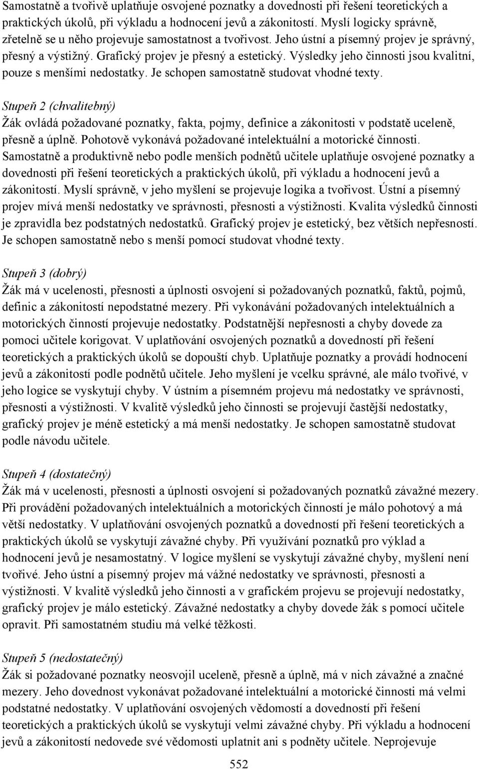 Výsledky jeho činnosti jsou kvalitní, pouze s menšími nedostatky. Je schopen samostatně studovat vhodné texty.