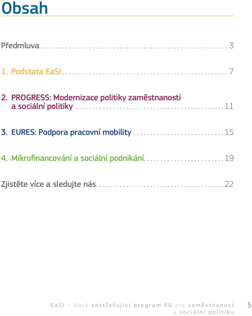 EURES: Podpora pracovní mobility........................... 15 4. Mikrofinancování a sociální podnikání.