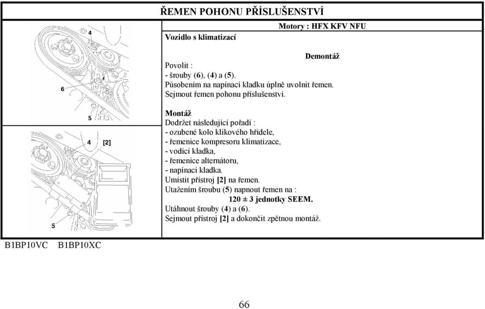 Montáž Dodržet následující pořadí : - ozubené kolo klikového hřídele, - řemenice kompresoru klimatizace, - vodicí kladka, -