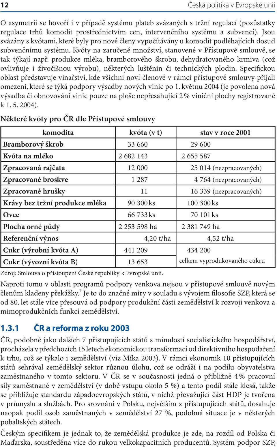 produkce mléka, bramborového škrobu, dehydratovaného krmiva (což ovlivňuje i živočišnou výrobu), některých luštěnin či technických plodin.