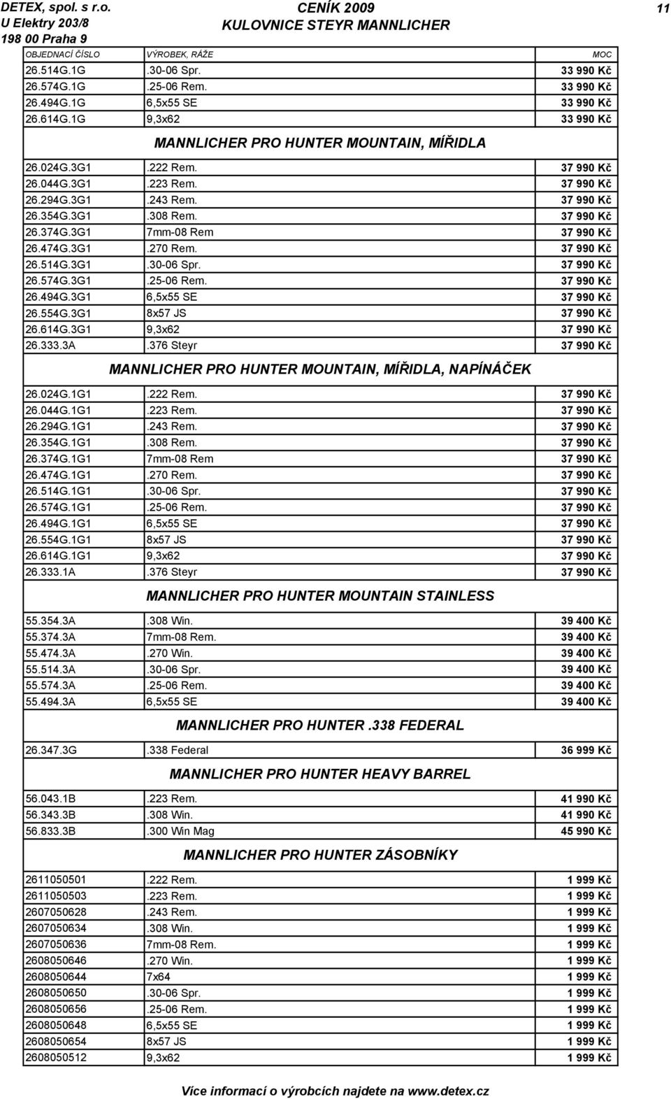 37 990 Kč 26.494G.3G1 6,5x55 SE 37 990 Kč 26.554G.3G1 8x57 JS 37 990 Kč 26.614G.3G1 9,3x62 37 990 Kč 26.333.3A.376 Steyr 37 990 Kč MANNLICHER PRO HUNTER MOUNTAIN, MÍŘIDLA, NAPÍNÁČEK 26.024G.1G1.